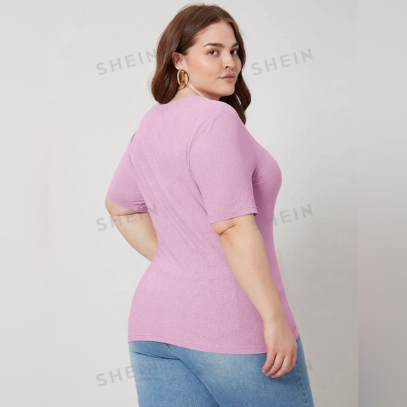 MOTF PREMIUM PLUS SIZE (1x) MAUVE PURPLE RIBBED T-SHIRT - Picture 3 of 4